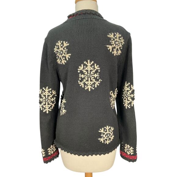 Vintage Charter Club Size Petite/Medium Snowflakes Winter Sweater Tight Knit - Picture 2 of 9